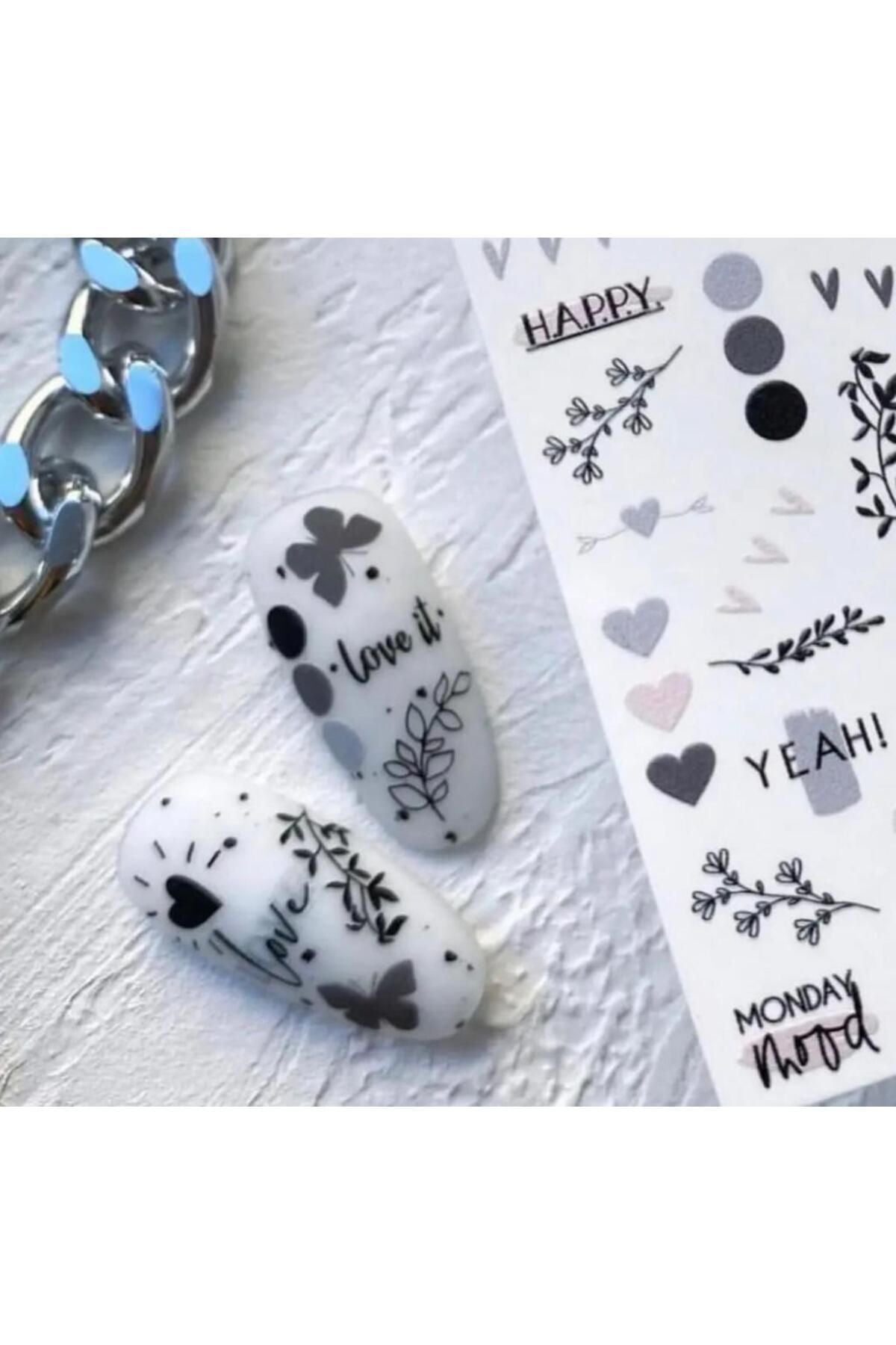 Gül Yaprak Desenli Tırnak Dövmesi Tırnak Tattoo Nail Art Tırnak Sticker