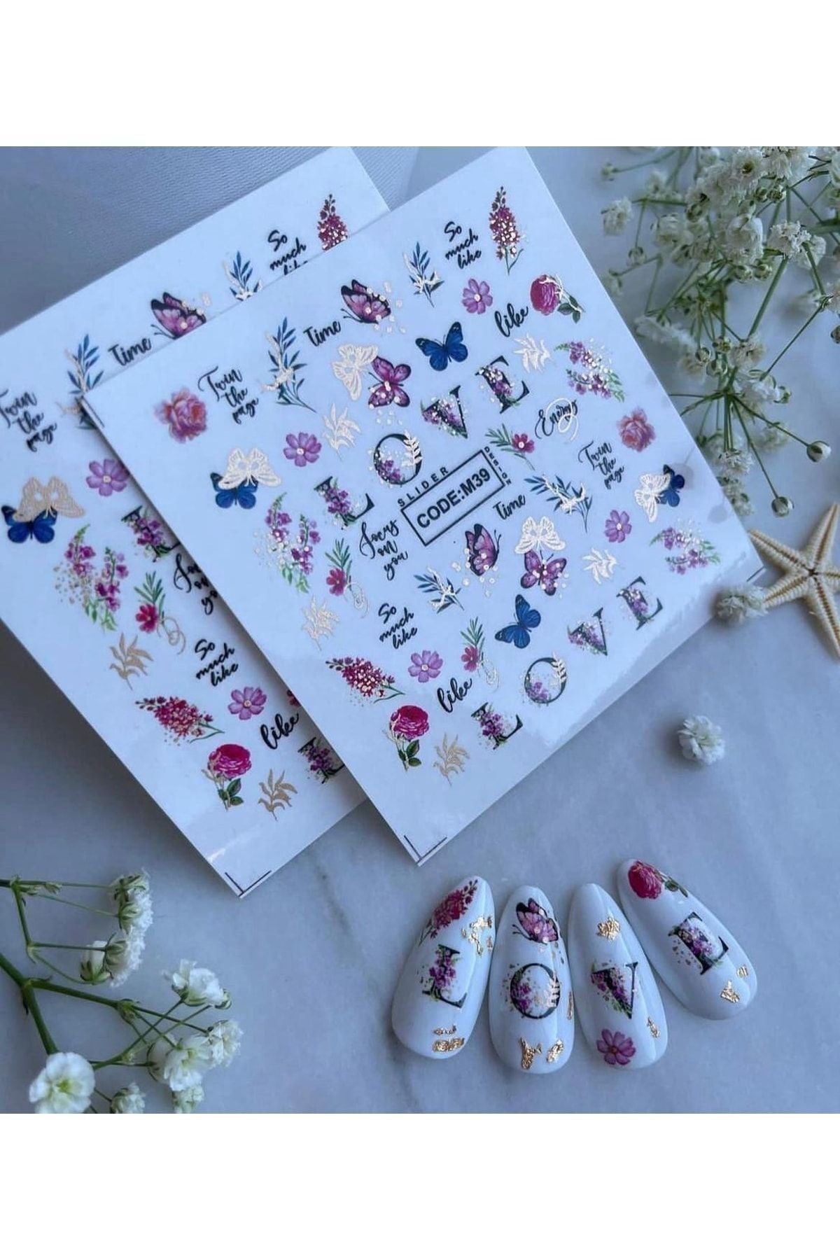 Gül Desenli Tırnak Dövmesi Tırnak Tattoo Nail Art Tırnak Sticker