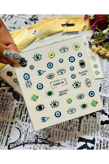 Nazar Boncuğu Desenli Tırnak Dövmesi Tırnak Tattoo Nail Art Tırnak Sticker