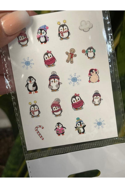 Penguen Desenli Tırnak Dövmesi Tırnak Tattoo Nail Art Tırnak Sticker