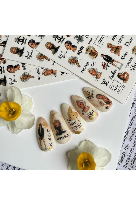 Aşık Kadın Boos Desenli Tırnak Dövmesi Tırnak Tattoo Nail Art Tırnak Sticker