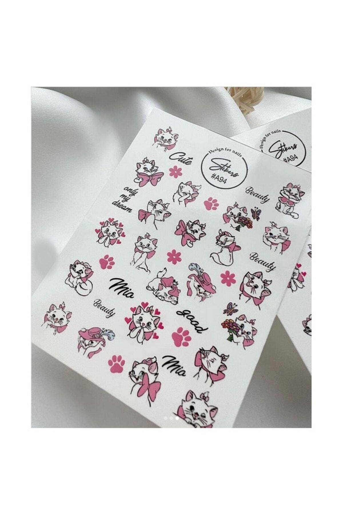 Kedi Desenli Tırnak Dövmesi Tırnak Tattoo Nail Art Tırnak Sticker