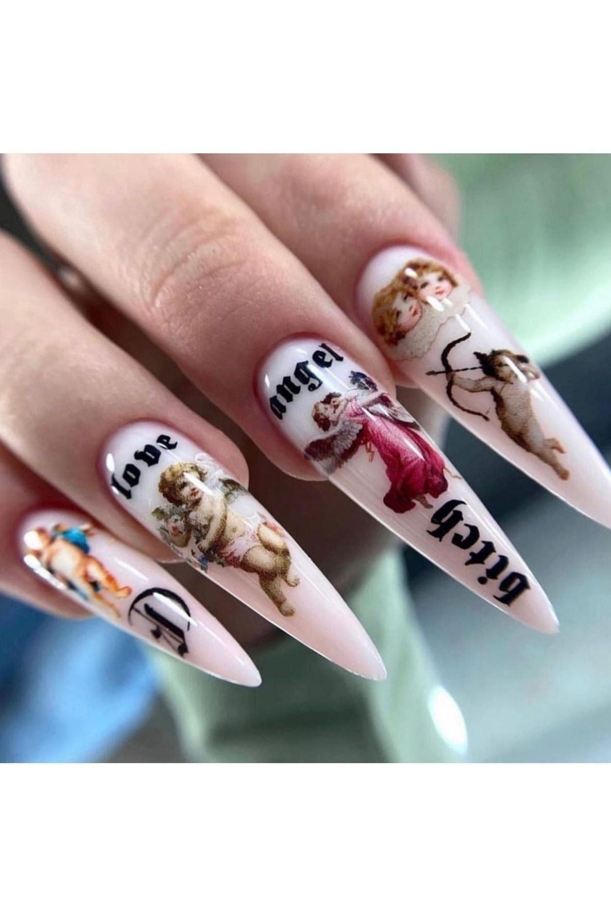 Melek Desenli Tırnak Dövmesi Tırnak Tattoo Nail Art Tırnak Sticker