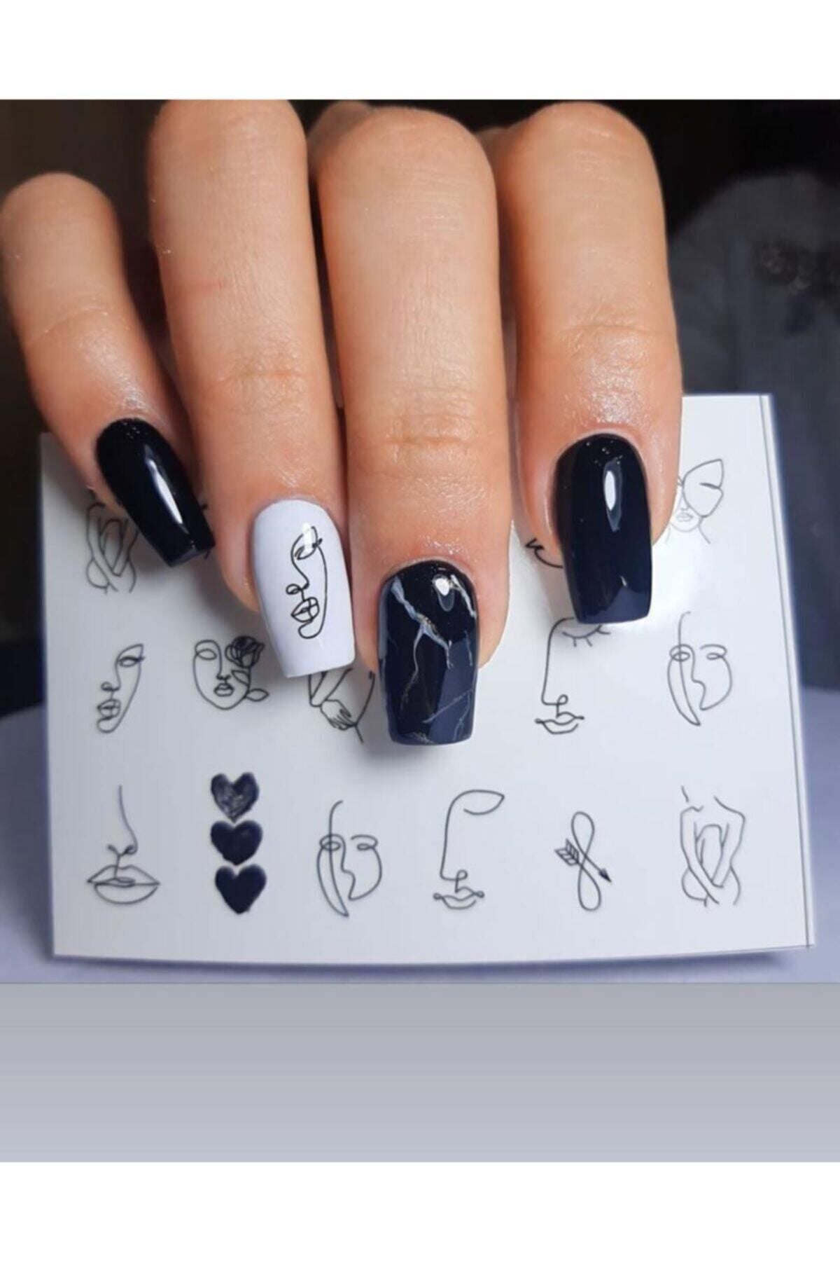 Insan Silüeti Ve Kalp Desenli Tırnak Dövmesi Tırnak Tattoo Nail Art Tırnak Sticker