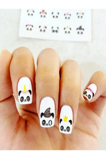 Sevimli Panda Desenli Tırnak Dövmesi Su Tatto Su Transfer Tırnak Tattoo Nail Art Tırnak Sticker