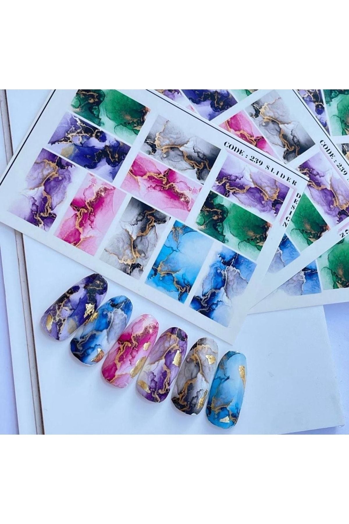 Parlak Mermer Desenli Tırnak Dövmesi Tırnak Tattoo Nail Art Tırnak Sticker