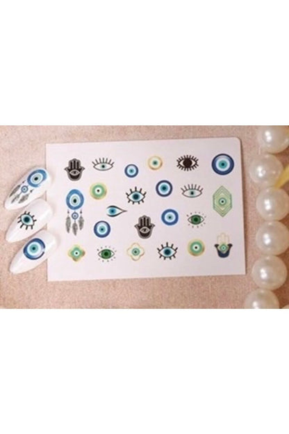 Nazar Boncuğu Desenli Tırnak Dövmesi Tırnak Tattoo Nail Art Tırnak Sticker