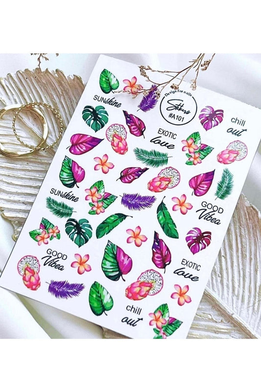 Renkli Yaprak Desenli Tırnak Dövmesi Tırnak Tattoo Nail Art Tırnak Sticker