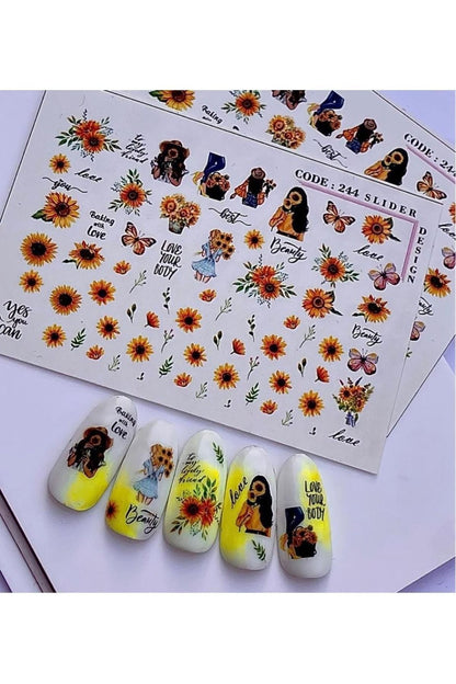 Ay Çiçek Desenli Tırnak Dövmesi Tırnak Tattoo Nail Art Tırnak Sticker