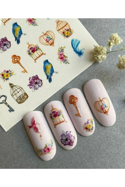 Kus Desenli Tırnak Dövmesi Tırnak Tattoo Nail Art Tırnak Sticker