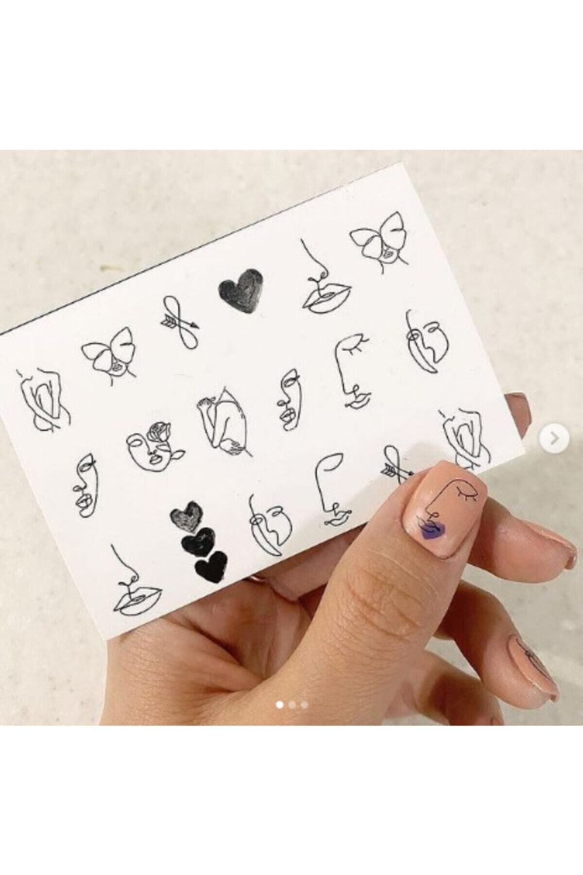 Insan Silüeti Ve Kalp Desenli Tırnak Dövmesi Tırnak Tattoo Nail Art Tırnak Sticker