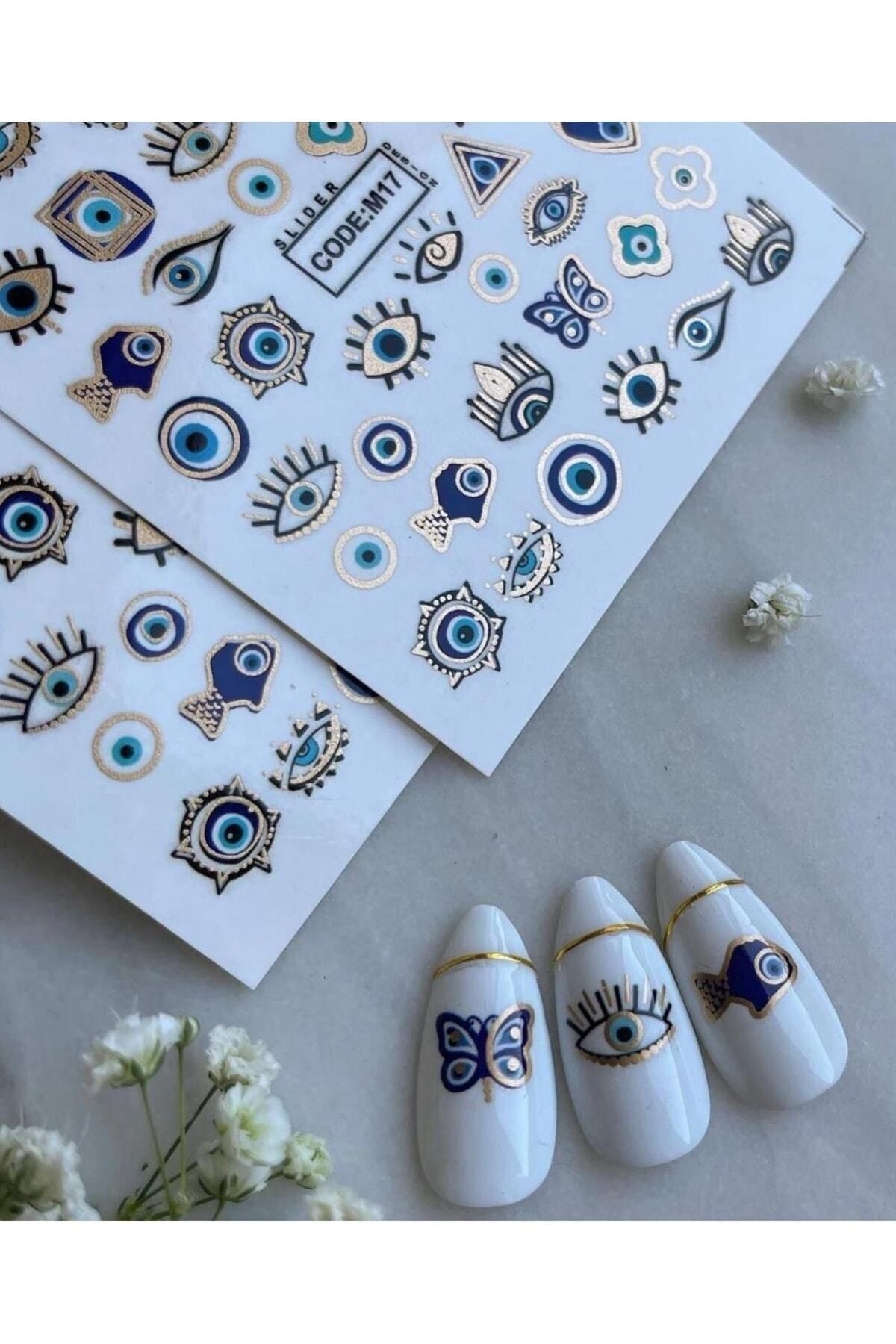 Nazar Boncoğu Desenli Tırnak Dövmesi Tırnak Tattoo Nail Art Tırnak Sticker