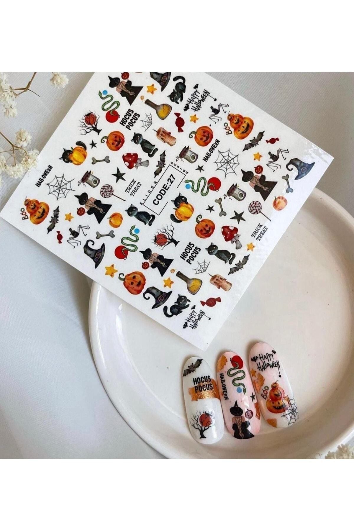 Bal Kabak Son Bahar Desenli Tırnak Dövmesi Tırnak Tattoo Nail Art Tırnak Sticker