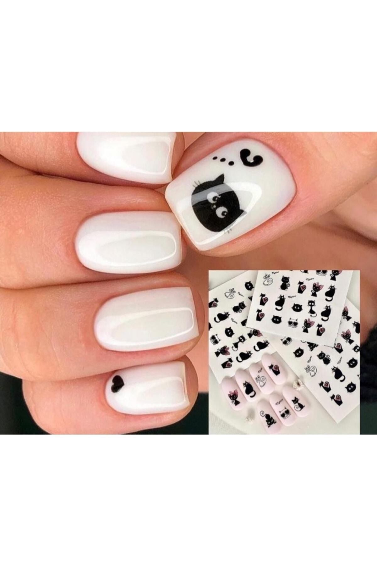 Sevimli Kedi? Desenli Tırnak Dövmesi Tırnak Tattoo Nail Art Tırnak Sticker