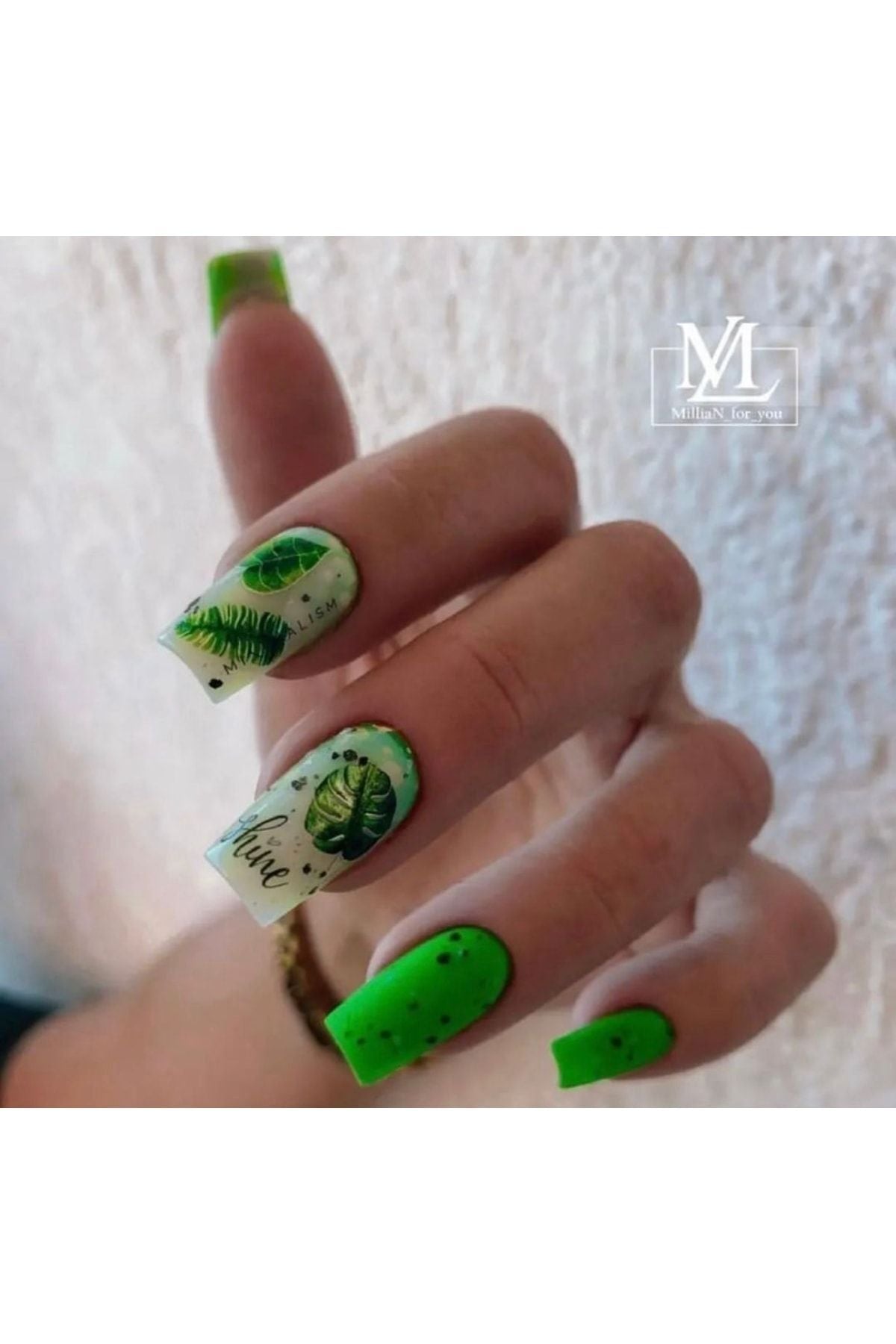 Renkli Yaprak Desenli Tırnak Dövmesi Tırnak Tattoo Nail Art Tırnak Sticker