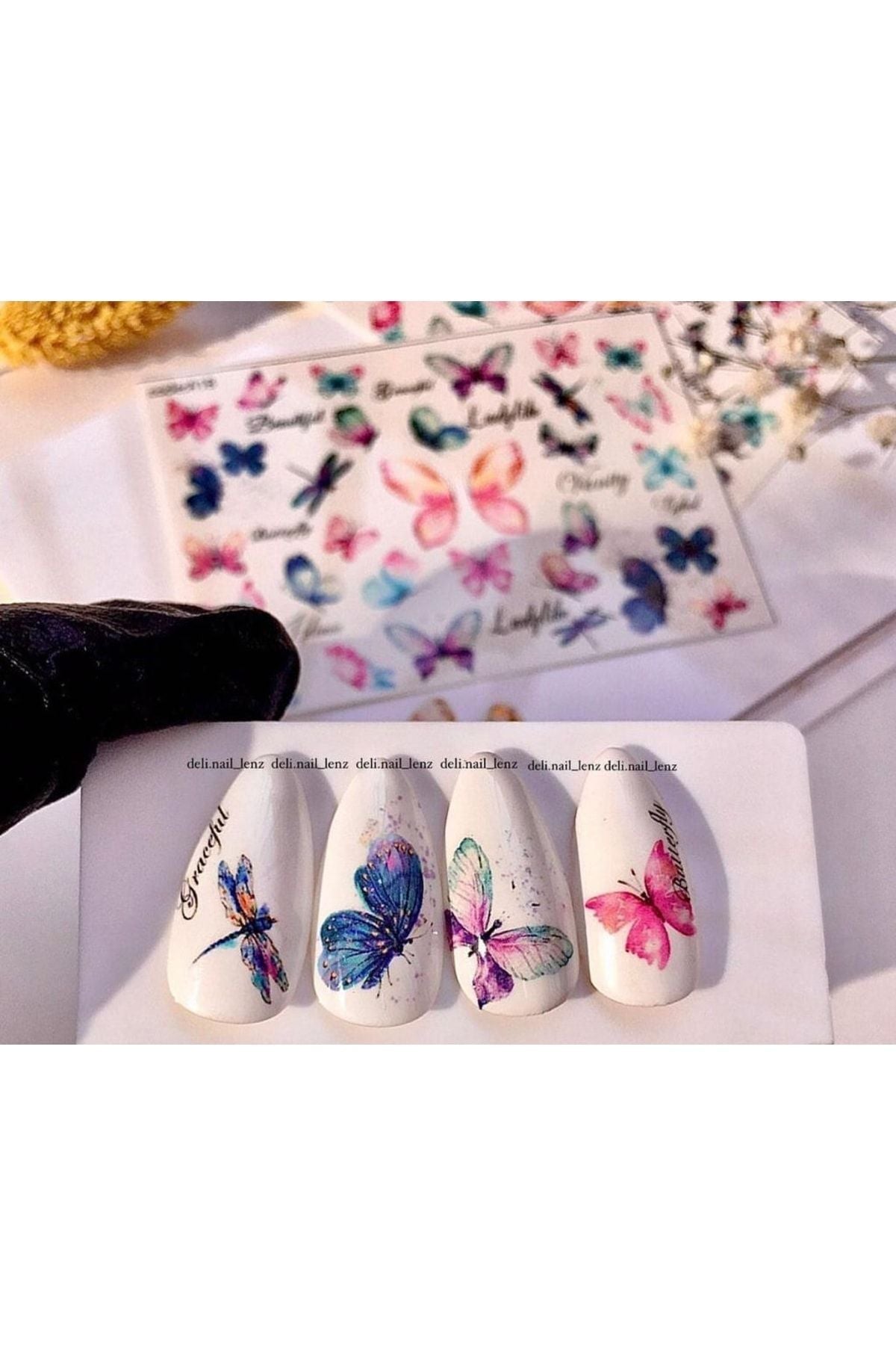 Kelebek Desenli Tırnak Dövmesi Tırnak Tattoo Nail Art Tırnak Sticker