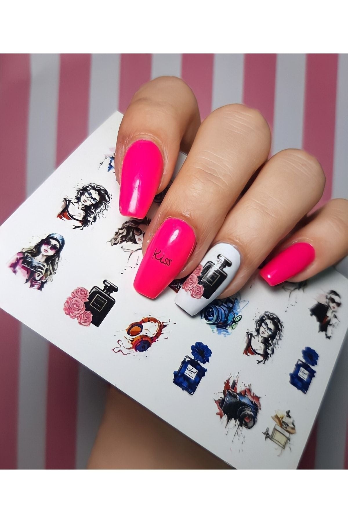 Güzel Kadın Desenli Tırnak Dövmesi Tırnak Tattoo Nail Art Tırnak Sticker