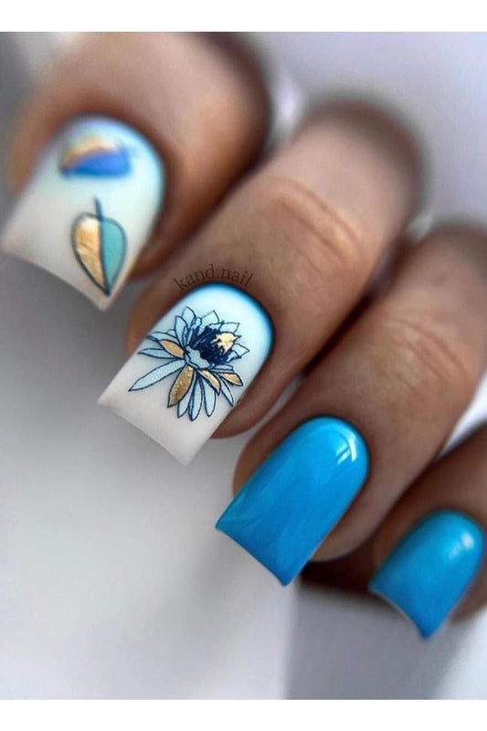 Altın Yaprak Desenli Tırnak Dövmesi Tırnak Tattoo Nail Art Tırnak Sticker