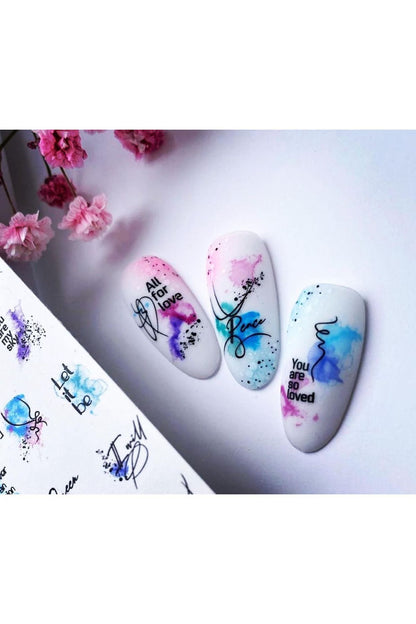 Renkli İmza Desenli Tırnak Dövmesi Tırnak Tattoo Nail Art Tırnak Sticker