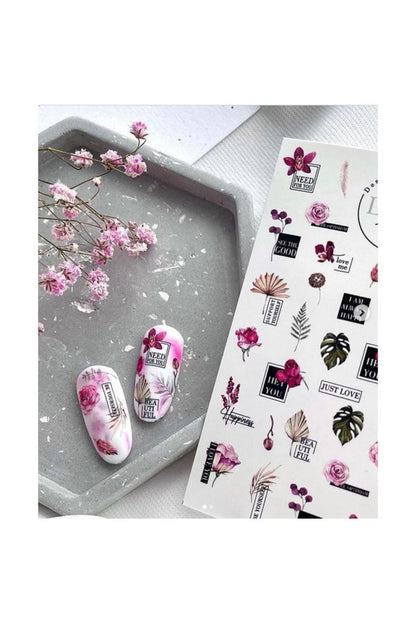 Gül Desenli Tırnak Dövmesi Tırnak Tattoo Nail Art Tırnak Sticker