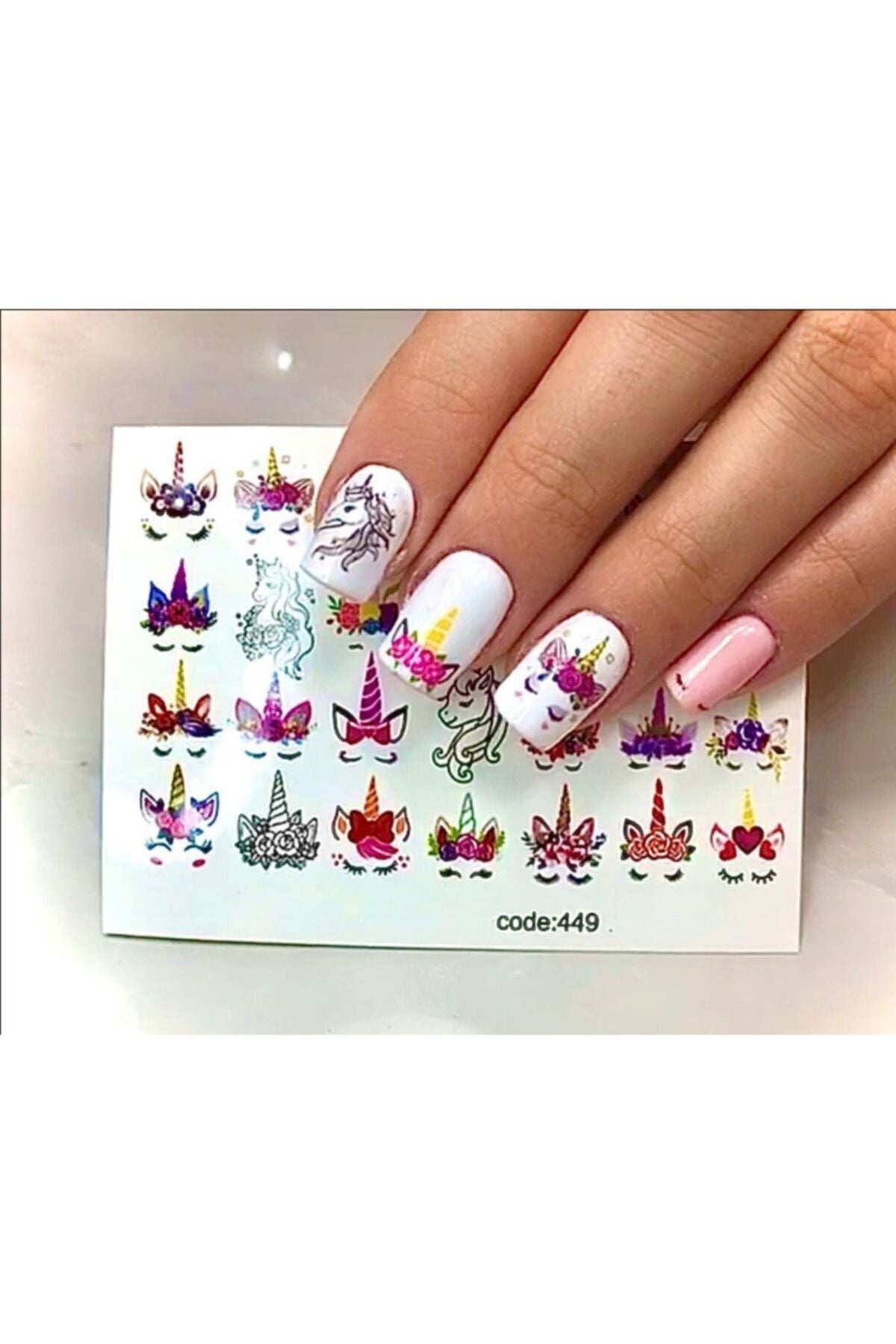 Tek Boynuzlu At Desenli Tırnak Dövmesi Tırnak Tattoo Nail Art Tırnak Sticker