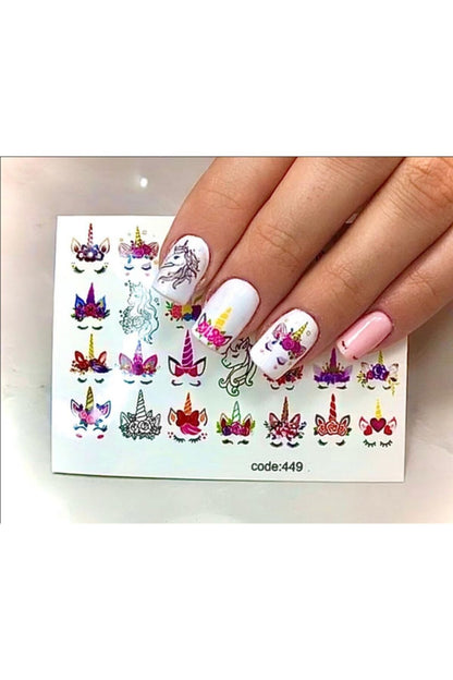 Tek Boynuzlu At Desenli Tırnak Dövmesi Tırnak Tattoo Nail Art Tırnak Sticker