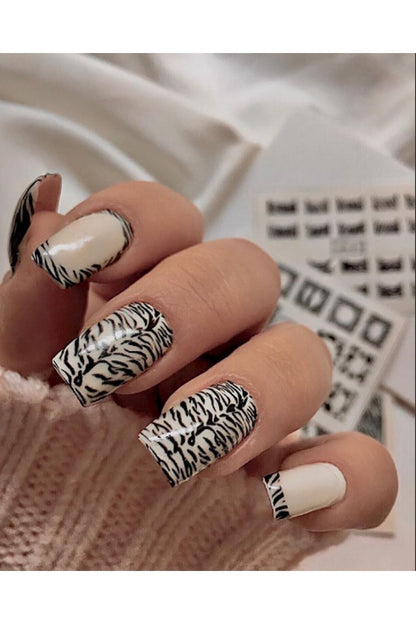 Siyah Dalga Leopar Desenli Tırnak Dövmesi Tırnak Tattoo Nail Art Tırnak Sticker