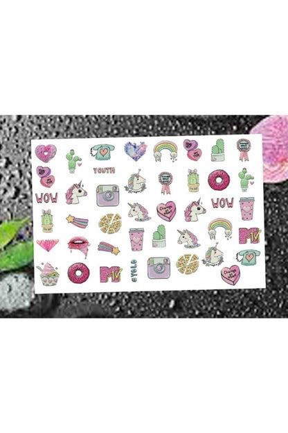 Şirinlik Dünyası Tatlı Desenli Tırnak Dövmesi Tırnak Tattoo Nail Art Tırnak Sticker