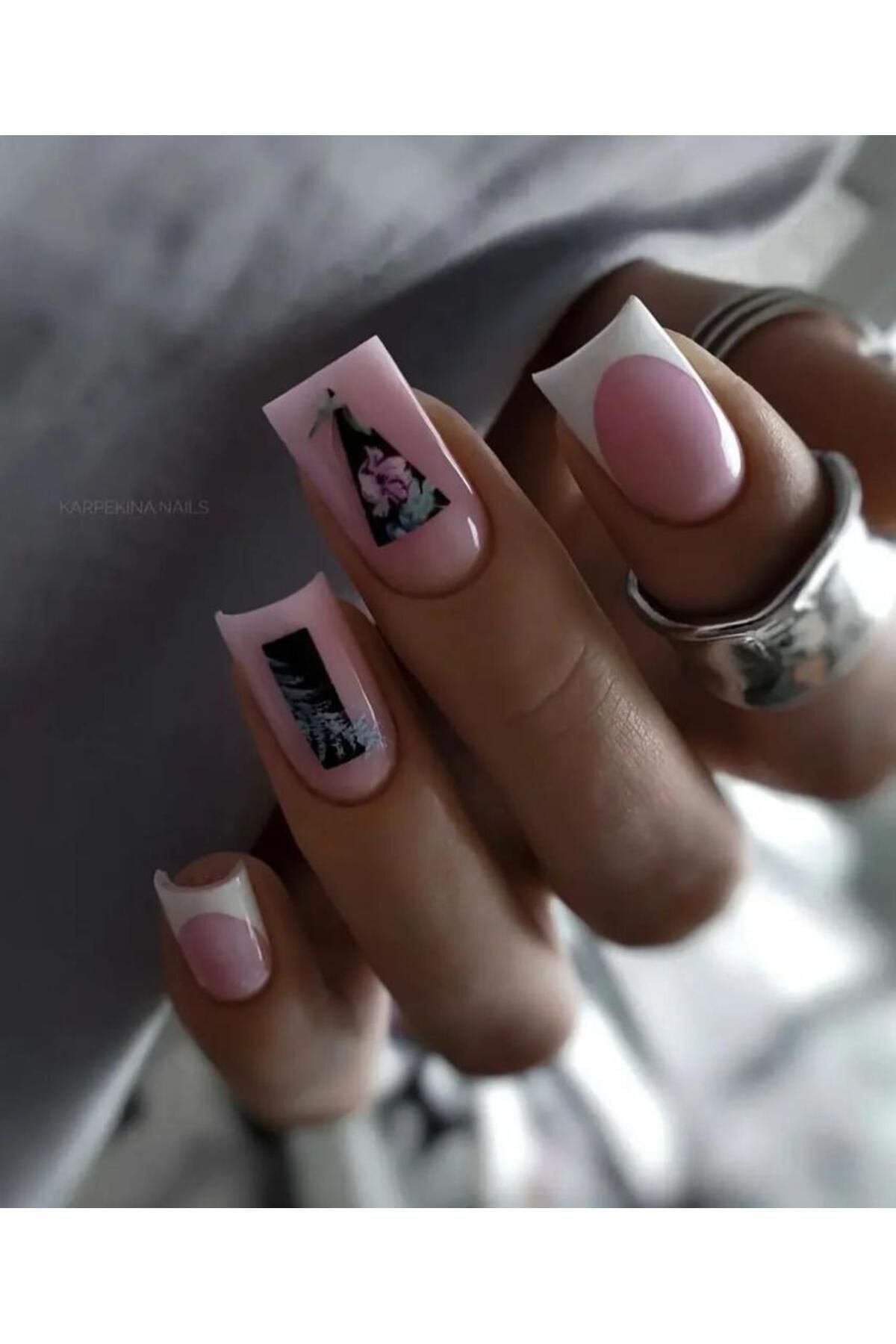 Gül Desenli Tırnak Dövmesi Tırnak Tattoo Nail Art Tırnak Sticker