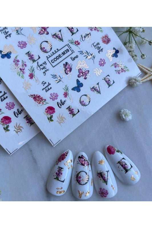 Gül Desenli Tırnak Dövmesi Tırnak Tattoo Nail Art Tırnak Sticker