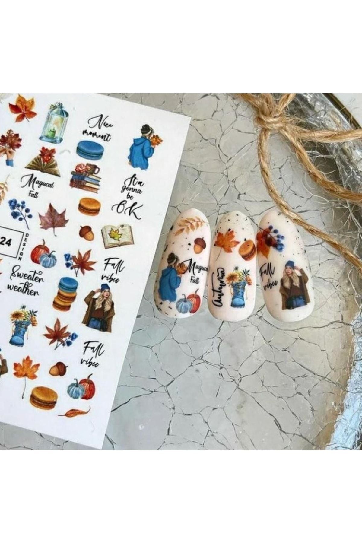 Son Bahar Desenli Tırnak Dövmesi Tırnak Tattoo Nail Art Tırnak Sticker