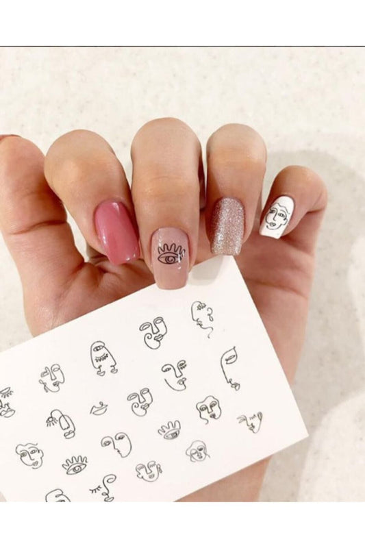 Insan Silüeti Desenli Tırnak Dövmesi Su Tatto Su Transfer Tırnak Tattoo Nail Art Tırnak Sticker