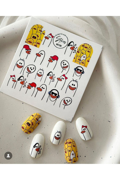 Ordek Desenli Tırnak Dövmesi Tırnak Tattoo Nail Art Tırnak Sticker