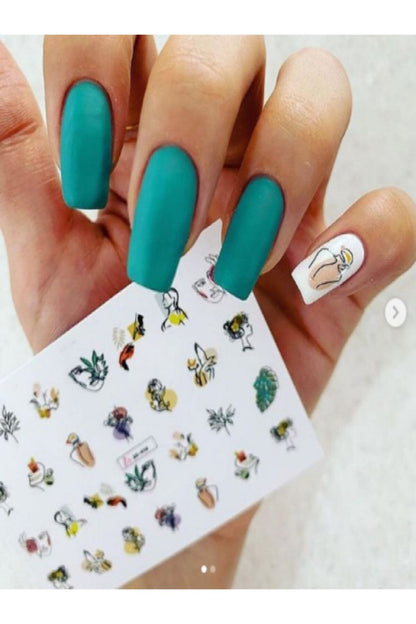 Insan Silüet Desenli Tırnak Dövmesi Tırnak Tattoo Nail Art Tırnak Sticker