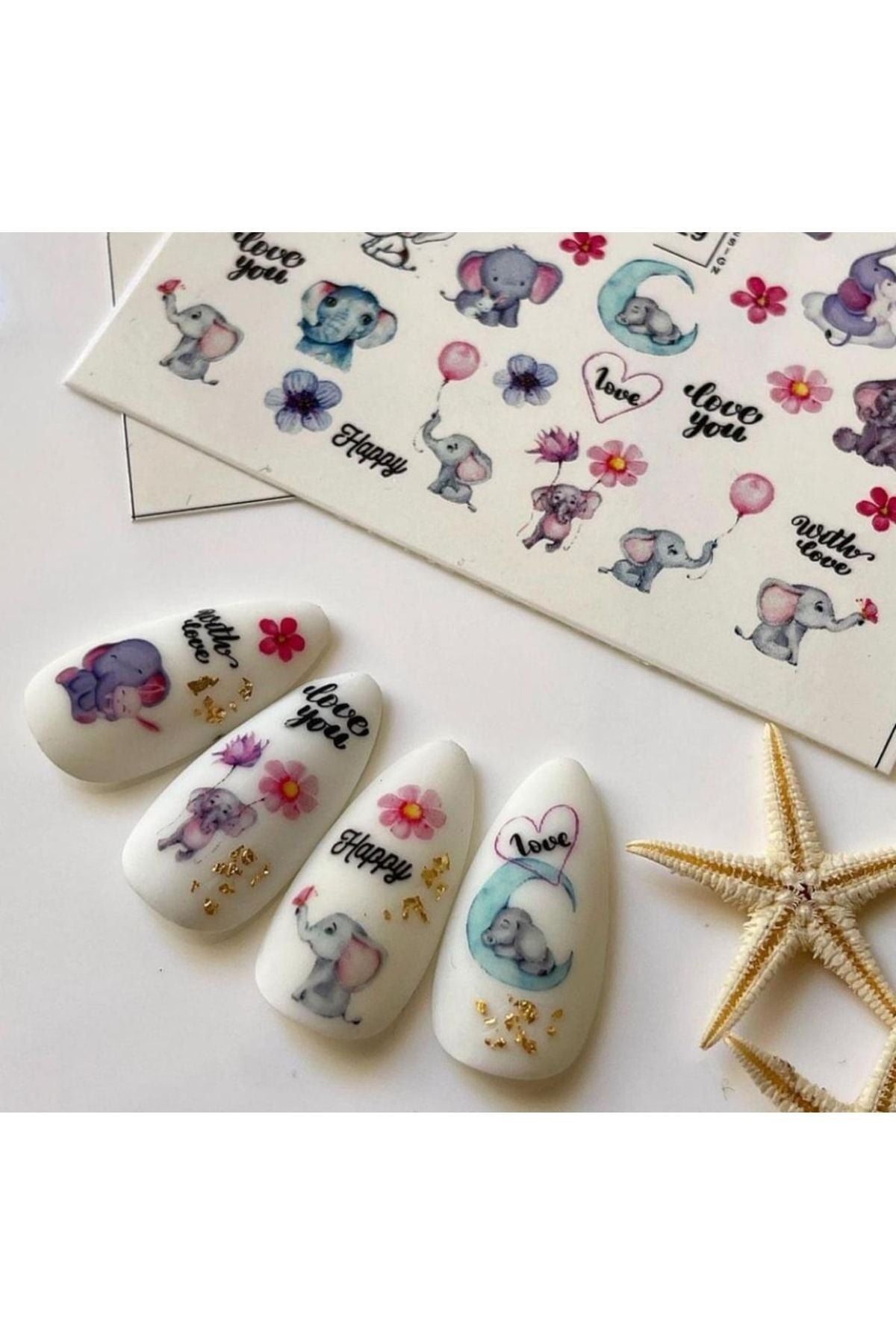 Sevimli Filler Desenli Tırnak Dövmesi Tırnak Tattoo Nail Art Tırnak Sticker