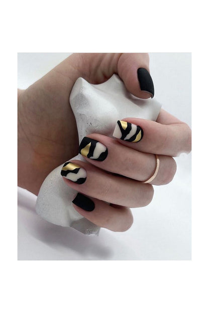 Sarı Siyah Desenli Tırnak Dövmesi Tırnak Tattoo Nail Art Tırnak Sticker