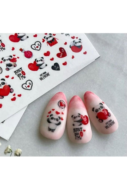 Kalp Panda Aşkdesenli Tırnak Dövmesi Tırnak Tattoo Nail Art Tırnak Sticker