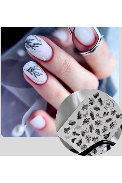 Golgeli Yaprak? Desenli Tırnak Dövmesi Tırnak Tattoo Nail Art Tırnak Sticker