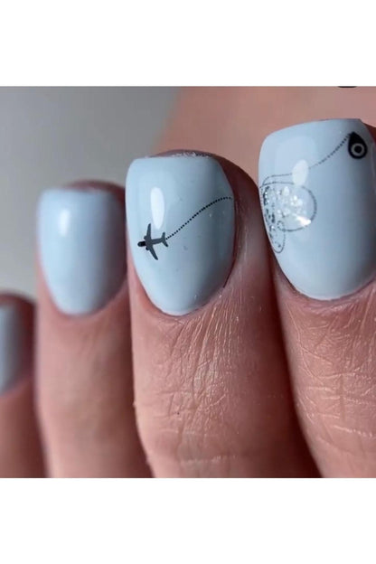 Ucak Desenli Tırnak Dövmesi Tırnak Tattoo Nail Art Tırnak Sticker