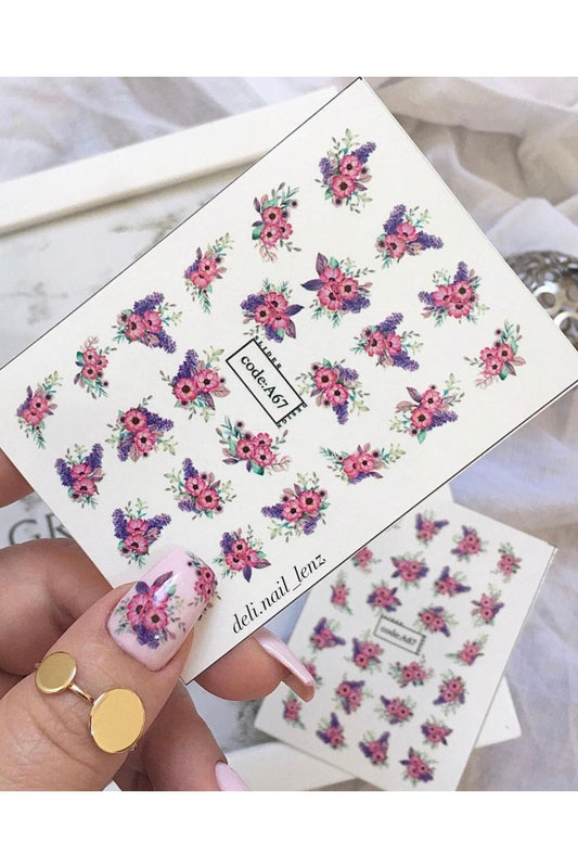 Pembe Gül Desenli Tırnak Dövmesi Tırnak Tattoo Nail Art Tırnak Sticker