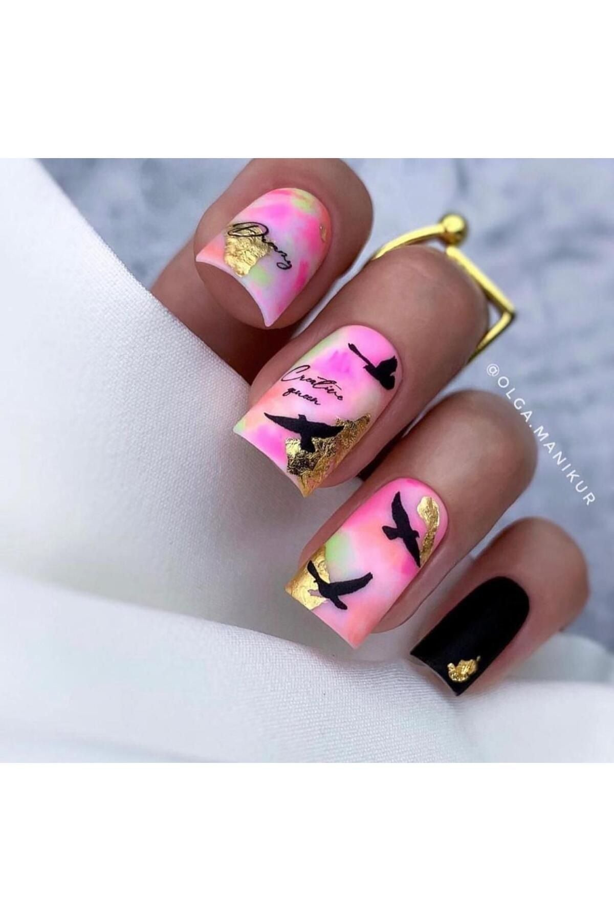 Kuş Desenli Tırnak Dövmesi Tırnak Tattoo Nail Art Tırnak Sticker