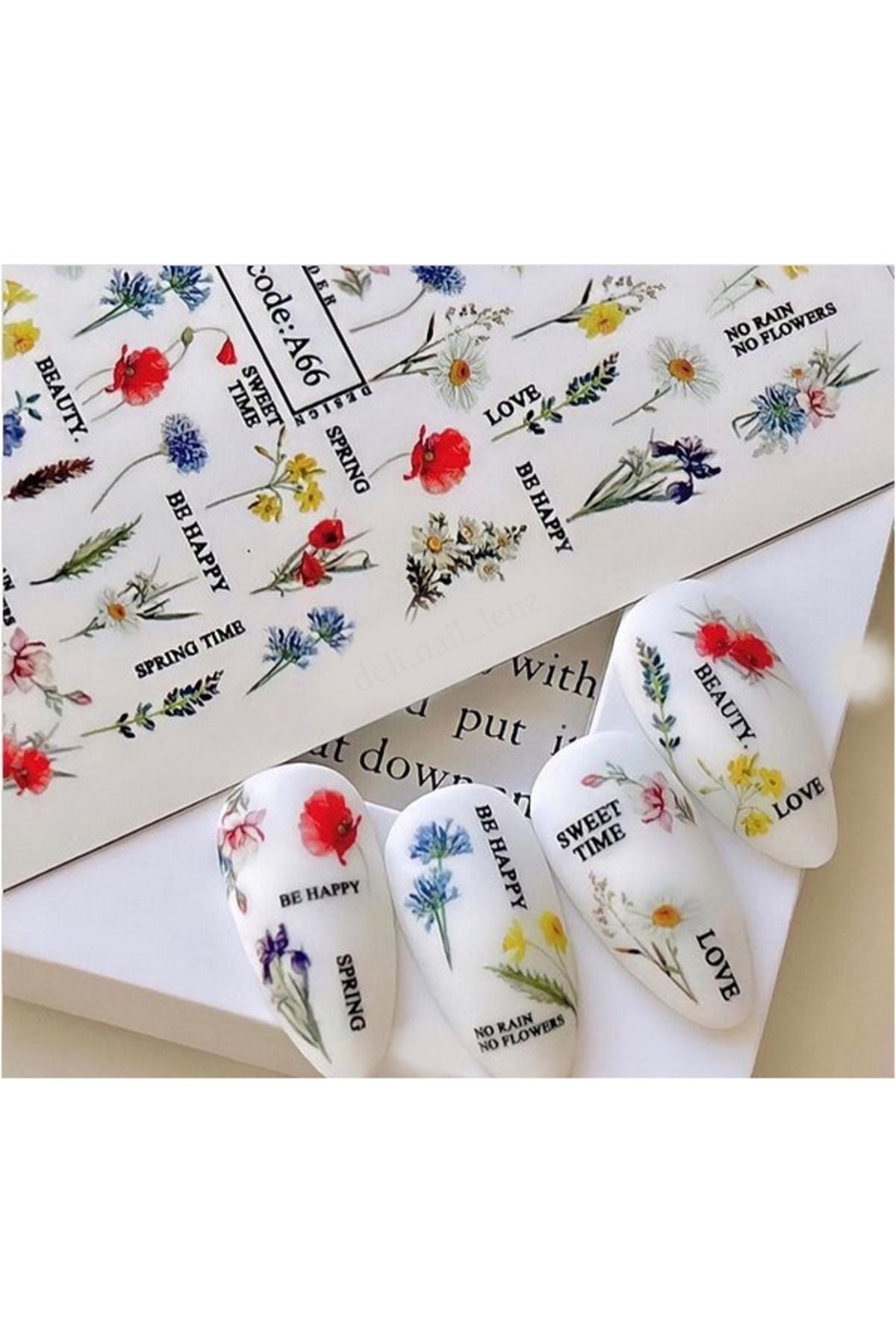 Firuze Gül Desenli Tırnak Dövmesi Tırnak Tattoo Nail Art Tırnak Sticker