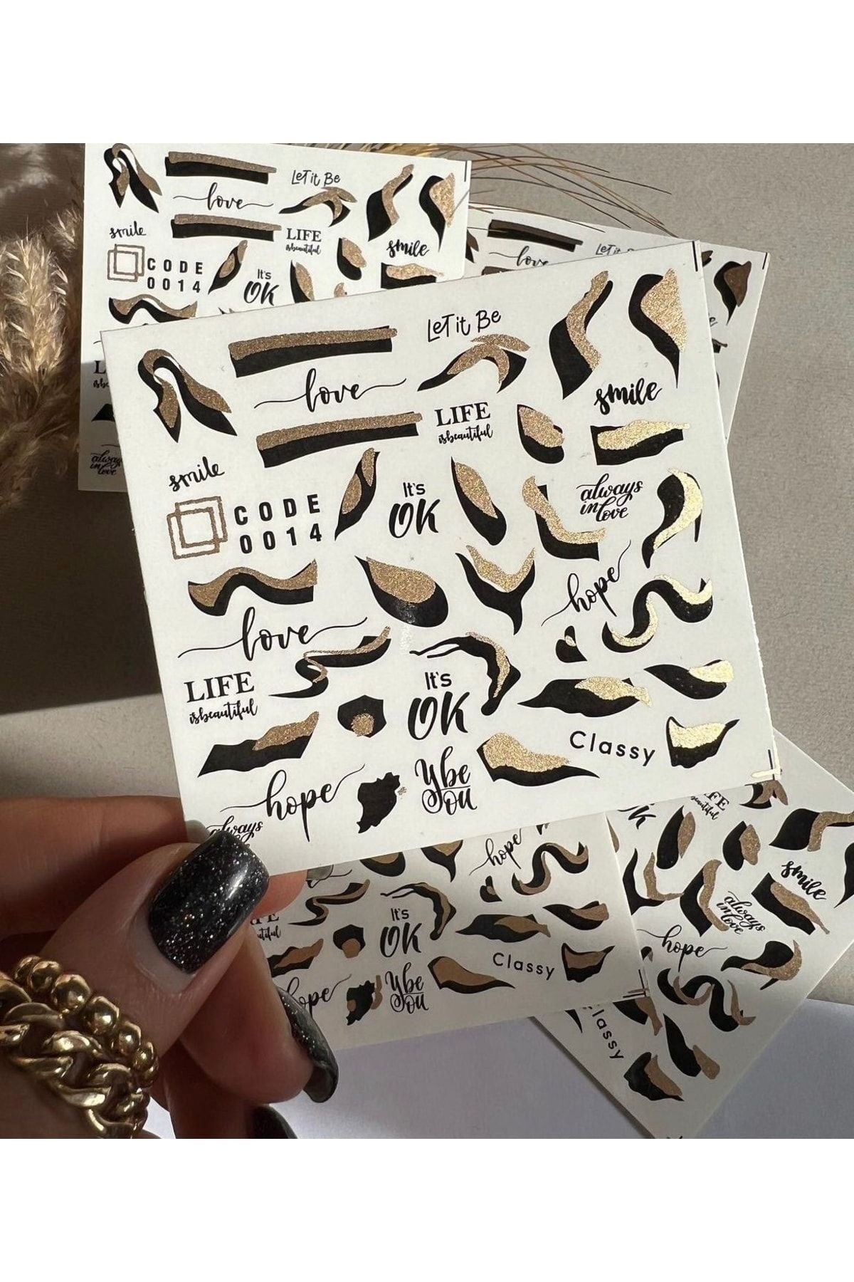 Siyah Altın Desenli Tırnak Dövmesi Tırnak Tattoo Nail Art Tırnak Sticker