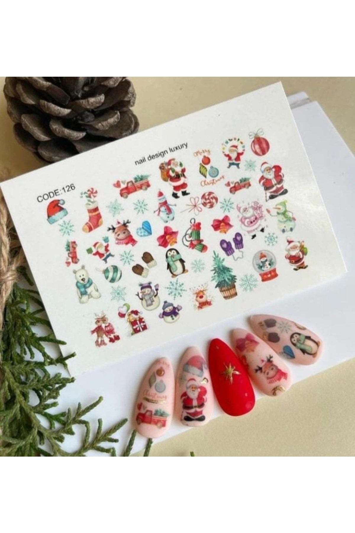 Yeni Yıl Krismas New Year Yeniyıl Desenli Tırnak Dövmesi Tırnak Tattoo Nail Art Tırnak Sticker