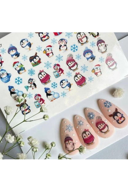 Yeniyıl Kar Ve Panda New Year Yeni Yıl Desenli Tırnak Dövmesi Tırnak Tattoo Nail Art Tırnak Sticker