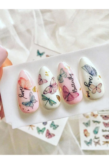 Aşk Kelebekleri Desenli Tırnak Dövmesi Tırnak Tattoo Nail Art Tırnak Sticker