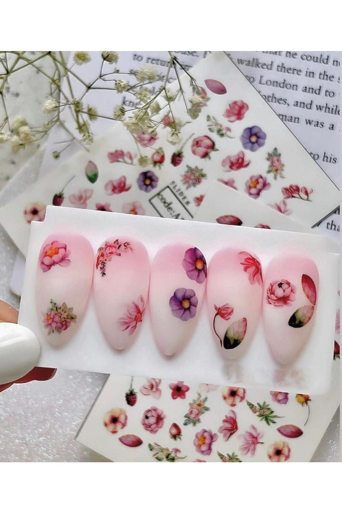 Gül Desenli Tırnak Dövmesi Tırnak Tattoo Nail Art Tırnak Sticker