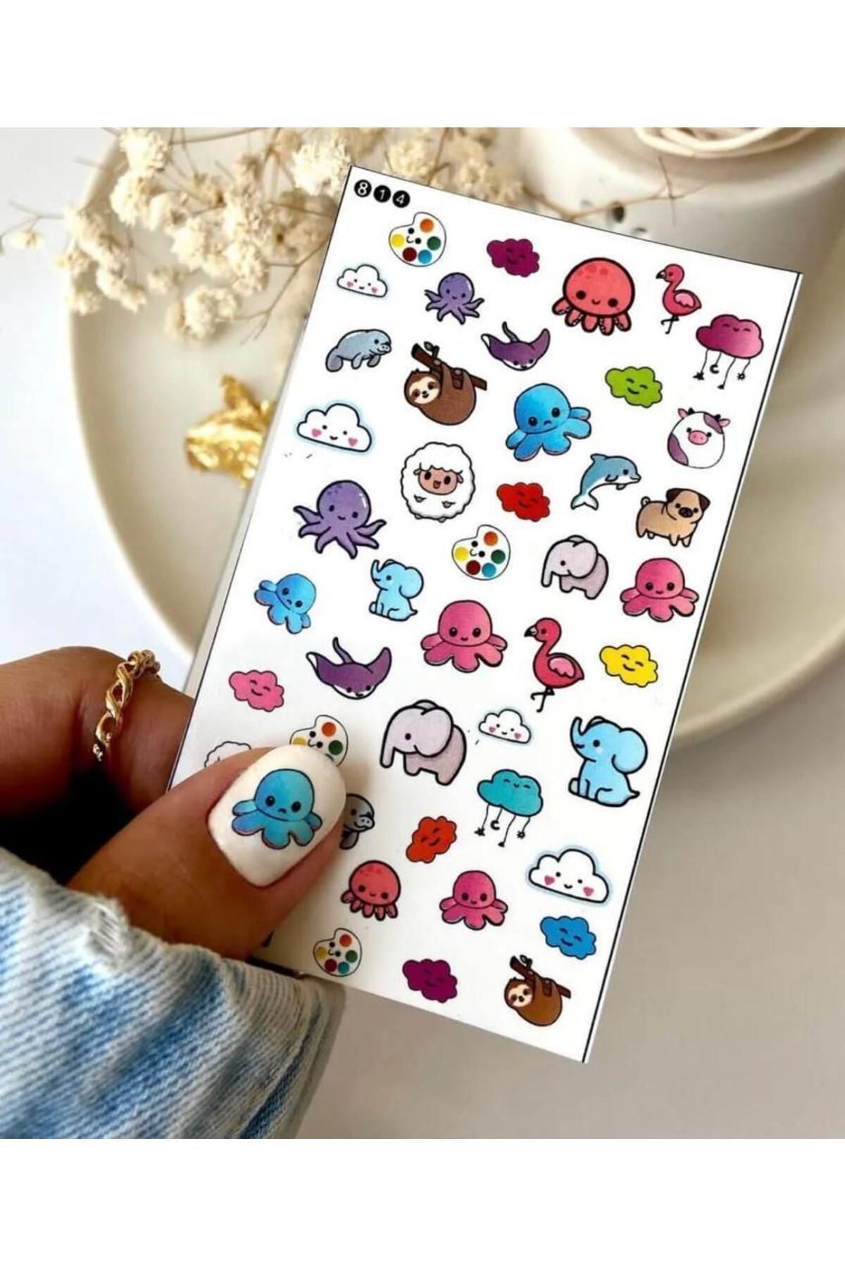 Tatlı minnoş Desenli Tırnak Dövmesi Tırnak Tattoo Nail Art Tırnak Sticker