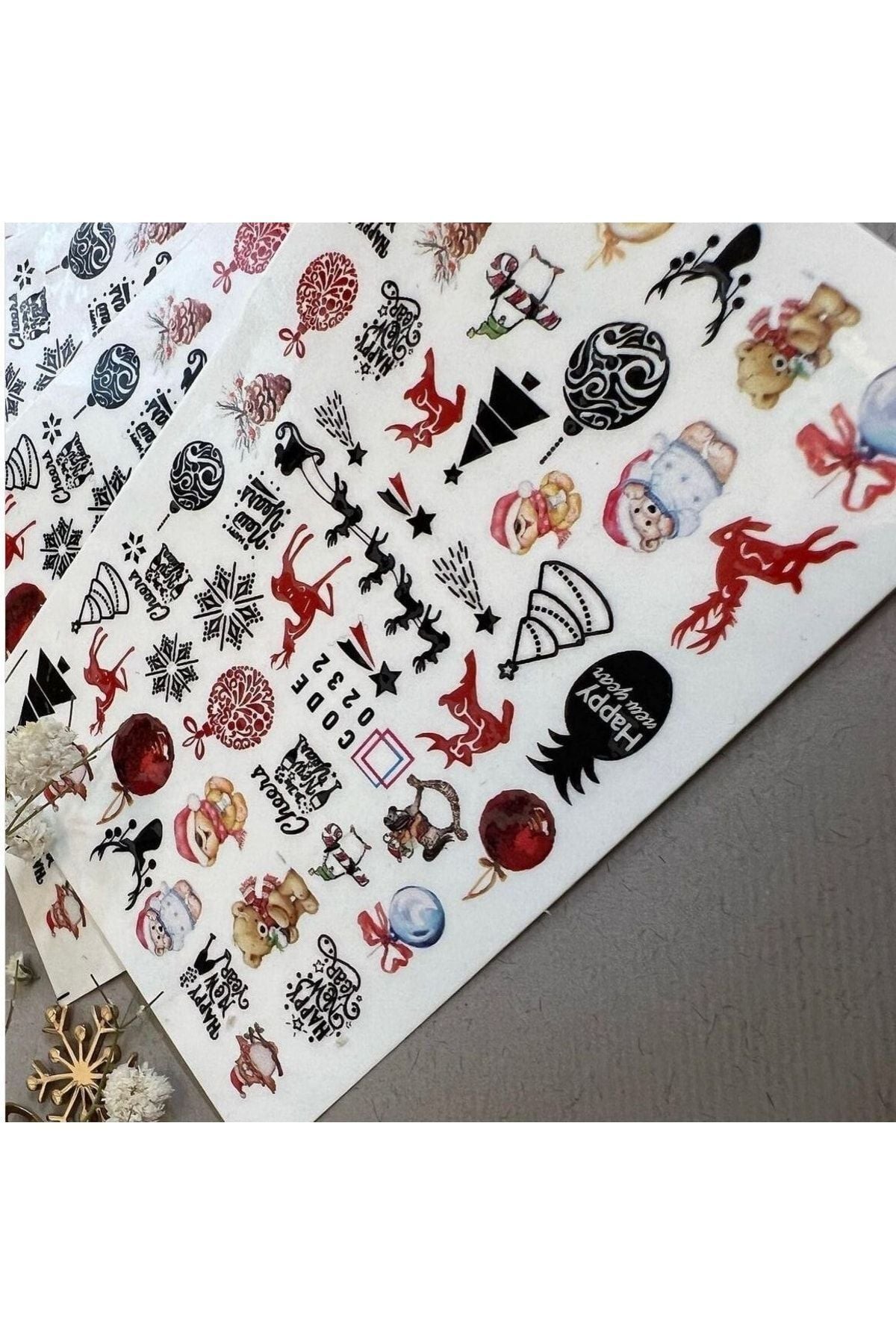 Yeni Yıl Desenli Tırnak Dövmesi Tırnak Tattoo Nail Art Tırnak Sticker