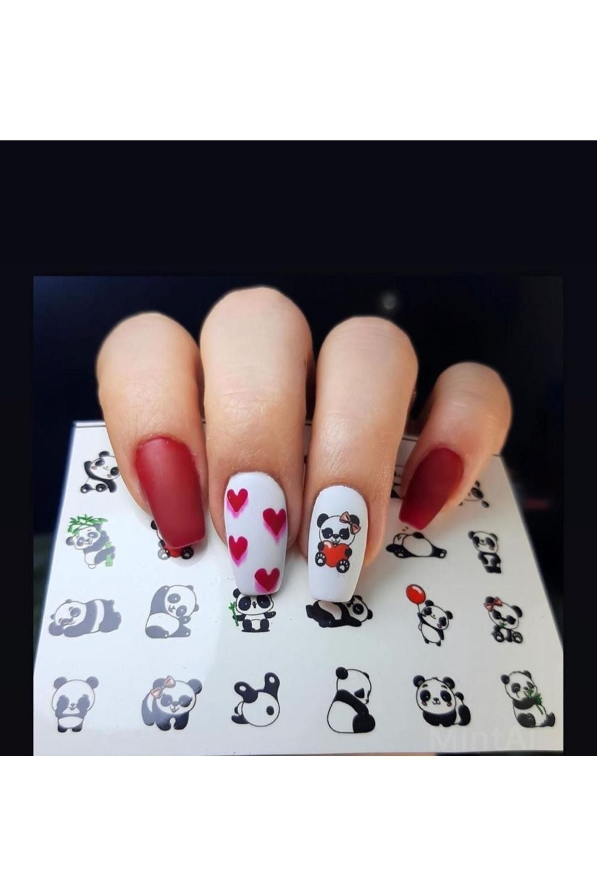 Panda Desenli Tırnak Dövmesi Tırnak Tattoo Nail Art Tırnak Sticker